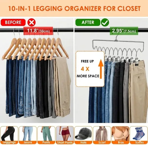 Miniatura 3 de Perchas para pantalones que ahorran espacio con clips, organizadores de armario y almacenamiento, 20 clips de goma antideslizantes, organizador