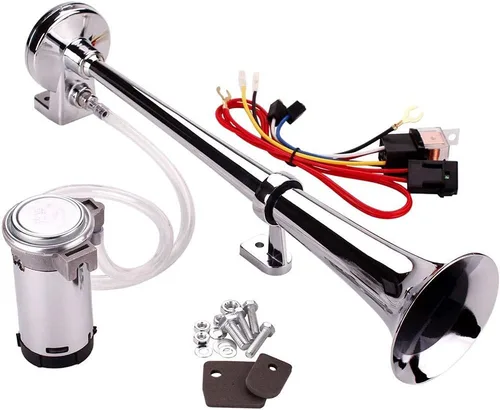 Miniatura 2 de FARBIN Kit de bocina de aire de 12 V 150 db, Super Loud de 18 pulgadas de zinc cromado individual trompeta de camión bocina de aire con compresor