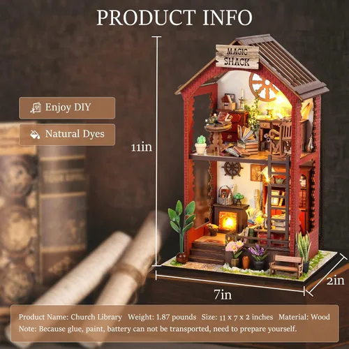 Miniatura 5 de Kits de manualidades para rincón de lectura DIY Booknook - Creatividad 3D, rompecabezas de madera con luces LED, decoración para estanterías - Kit