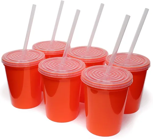 Miniatura 9 de Rolling Sands Vasos de plástico reutilizables para estadios con tapas, paquete de 6, vasos y tapas fabricados en Estados Unidos, incluye 6 popotes
