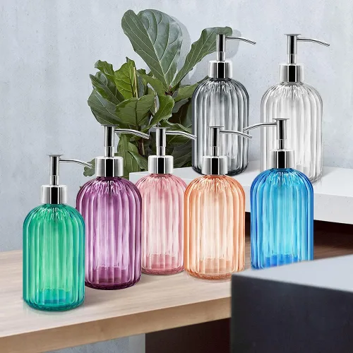 Miniatura 5 de Paquete de 2 dispensadores de jabón de vidrio con bomba, dispensador de jabón líquido de 13.5 fl oz para jabón, champú y loción para cocina, baño