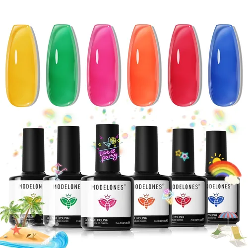 Miniatura 26 de modelones - Juego de 6 esmaltes en gel, tonos verano, rosa, rosa fuerte, rosa neón, blanco, magenta, de suave claro a oscuro,arte para amantes