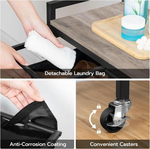 Miniatura 5 de HOOBRO Organizador de lavandería de 4 secciones, cesta de lavandería con ruedas, 4 × 10.5 Gal (39.8L), cesta de lavandería con ruedas, bolsas