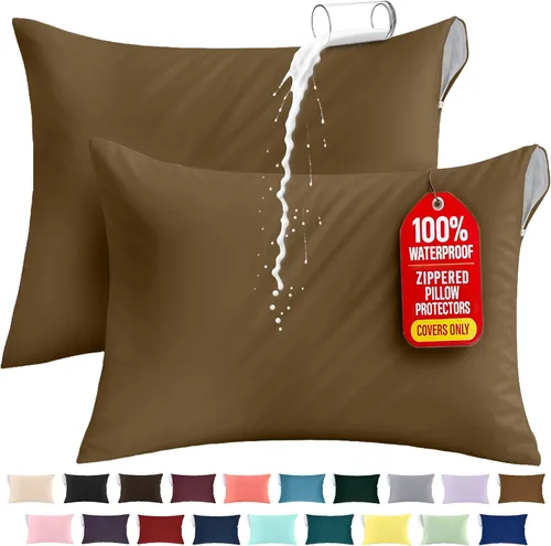 Miniatura 43 de Utopia Bedding Protector de almohada impermeable, con cremallera, paquete de 2, beige, estándar, funda de almohada a prueba de chinches, de 20 x 26