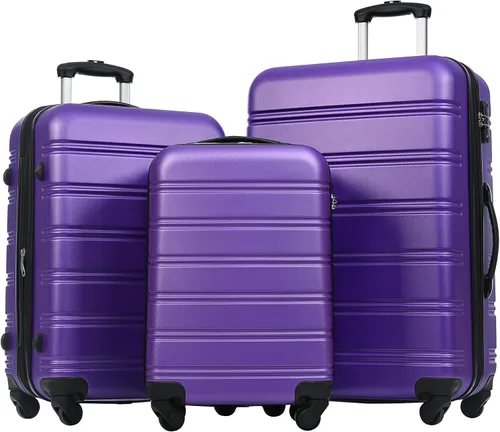 Miniatura 234 de Merax Juegos de equipaje de mano en maleta aprobada por aerolíneas, estuche rígido con ruedas giratorias expandibles, Negro