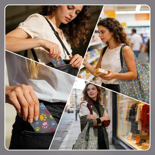 Miniatura 2 de HOLYLUCK Bolsas de comestibles reutilizables, bolsa de compras plegable resistente (estándar, 3 huellas de patas de perro)