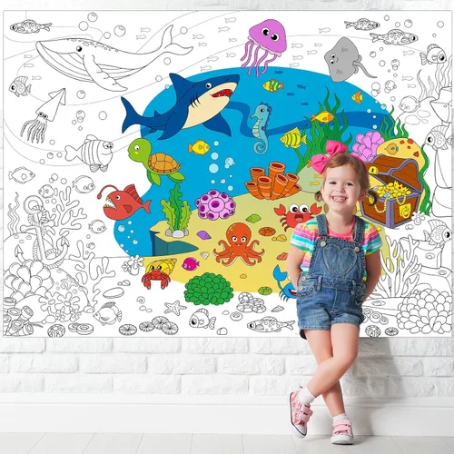 Miniatura 4 de Póster Gigante para Colorear Bajo el Mar para Niños Mantel Grande para Colorear Libros en Rollo de Papel del Océano de Verano Hojas Páginas Arte