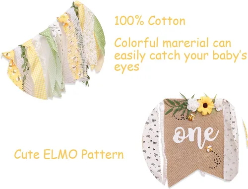 Miniatura 7 de OTURGC Cartel de primer cumpleaños para silla alta con temática de abeja, patrón multicolor de abeja y flores, cartel rectangular de lino de 80 x