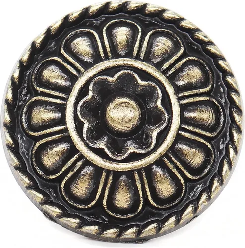 Miniatura 5 de Paquete de 8 pomos redondos tradicionales de 1.2 pulgadas de ancho para cajones de gabinete, color negro, latón antiguo, manijas colgantes