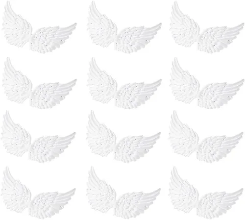 12 piezas de alas de ángel pequeñas alas de tela apliques parches para manualidades de bricolaje, color blanco