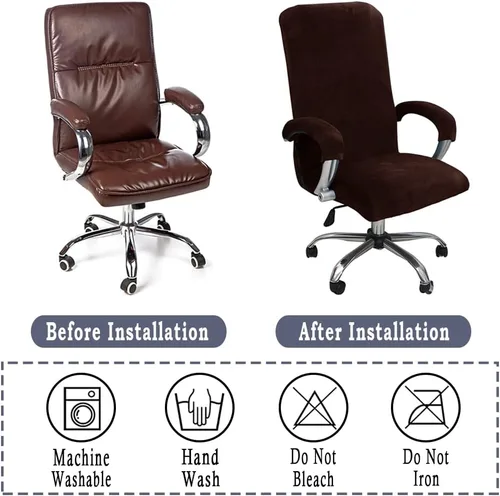 Miniatura 5 de ITFRO Funda para silla de oficina de 3 piezas con fundas para reposabrazos, funda de terciopelo para silla de escritorio de computadora con Marrón