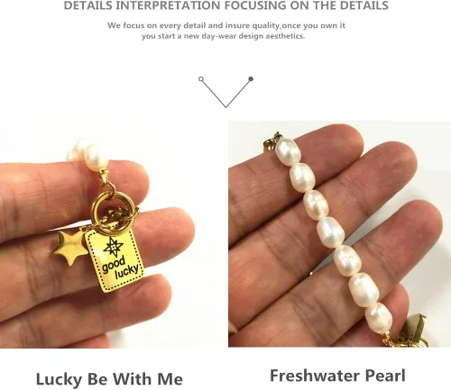 Miniatura 4 de Pulsera para mujer, delicadas pulseras de perlas, pulseras de perlas con dijes de acero inoxidable