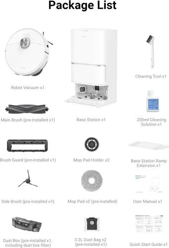 Miniatura 8 de DREAME L40 Ultra Robot Aspirador con Vaciado Automático, 11,000Pa de Succión Robot Aspirador y Mopa Combo con Estación de Limpieza Automática, Blanco