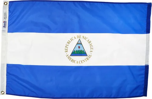 Annin Flagmakers Bandera de Nicaragua fabricada en Estados Unidos según las especificaciones oficiales de diseño de las Naciones Unidas, 2 x 3 pies