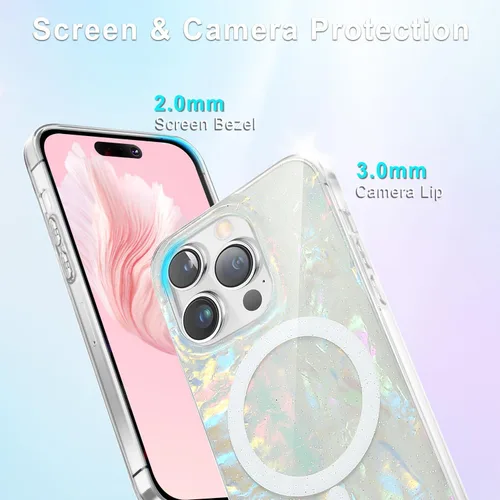 Miniatura 5 de Funda MagSafe para iPhone 15 Pro para mujeres y niñas, funda magnética iridiscente con purpurina iridiscente de ópalo perlado