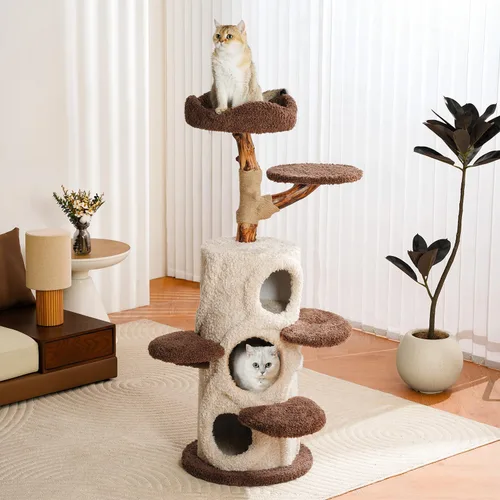 Miniatura 8 de Árbol Moderno para Gatos de Interior, Torre Casa del Árbol de Lujo para Gatos de 54.7'' de Alto con Postes Rascadores de Madera para Decoración