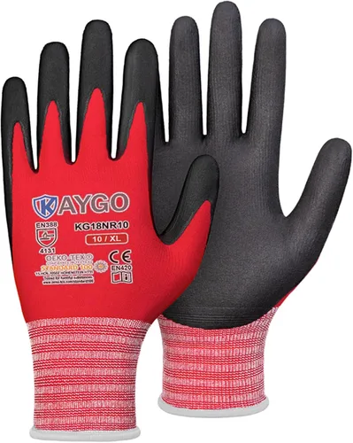 Miniatura 39 de KAYGO Guantes de Trabajo de Seguridad con Revestimiento de Nitrilo MicroFoam, 3 Pares KG18NB, Guante de Punto Sin Costuras de Nylon con Dedos Gris