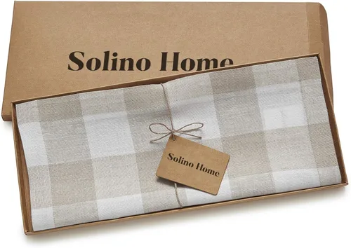 Miniatura 5 de Solino Home Camino de mesa de lino a cuadros de 36 pulgadas, 100% lino puro natural y blanco, camino de mesa corto de 14 x 36 pulgadas, ideal