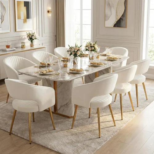 Miniatura 13 de Juego de 2 sillas de comedor modernas, tapizadas de piel sintética dorada con respaldo hueco, sillas de cocina con reposabrazos decorativos