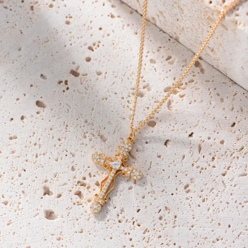 Miniatura 111 de Fettero - Collar con dije de cruz de fe, chapado en oro de 14 K, cadena fina, minimalista, simple, pequeña, para oración, regalo de joyería religiosa