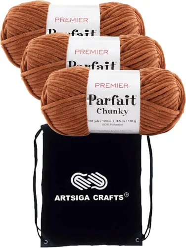 Miniatura 52 de Premier Yarns Parfait Chunky Mushroom 1150-41 (6 madejas - mismo lote de tinte) Peso S Bulky #6 Hilo de poliéster para ganchillo y punto con bolsa