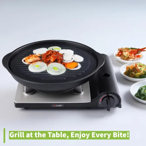 Miniatura 2 de TECHEF - sartén parrilla antiadherente, para interior y exterior, sin humo. Plato y charola de goteo, juego de parrilla., Estándar, Negro