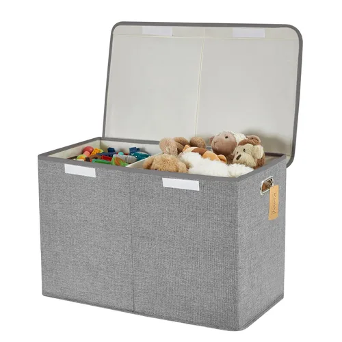 Miniatura 10 de Caja de juguetes grande con tapa abatible, contenedores organizadores de almacenamiento plegables con divisores y asas, cestas contenedoras