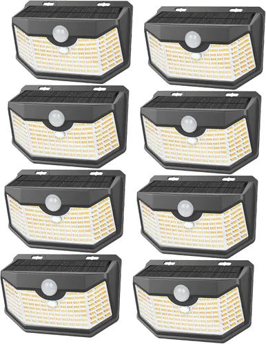 Miniatura 7 de HMCITY 120 luces LED solares para exteriores con sensor de movimiento y 3 modos de iluminación, IP65 impermeables, luces solares de pared anchas