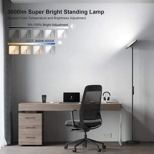 Miniatura 2 de SUNMORY Lámparas de pie para sala de estar, lámpara de pie LED súper brillante de 32 W/3000 lm con control remoto, lámpara de pie de 69 pulgadas