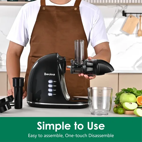 Miniatura 3 de Exprimidor de masticación lenta, exprimidores de prensa fría Brecious con 2 modos de velocidad y motor silencioso, exprimidores de verduras y frutas