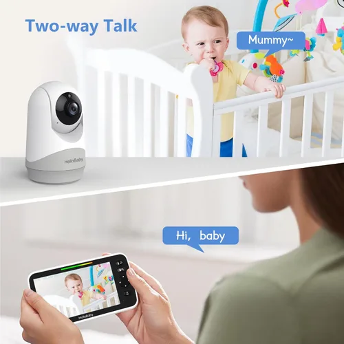 Miniatura 4 de HelloBaby Pantalla grande IPS de 6 pulgadas, monitor de video para bebés con batería mejorada de 4000 mAh, conversación de 2 vías