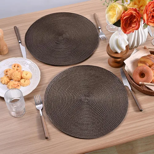 Miniatura 56 de Feuille Juego de 4 manteles individuales redondos trenzados para mesa de comedor, tejidos, lavables, antideslizantes, 13.5 pulgadas