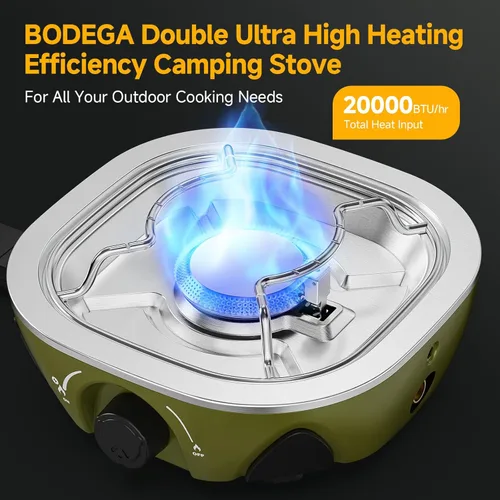 Miniatura 3 de BODEGA Estufa de campamento de 2 quemadores, estufa de campamento de propano plegable de 20000 BTU con quemadores ajustables, estufas de gas dobles