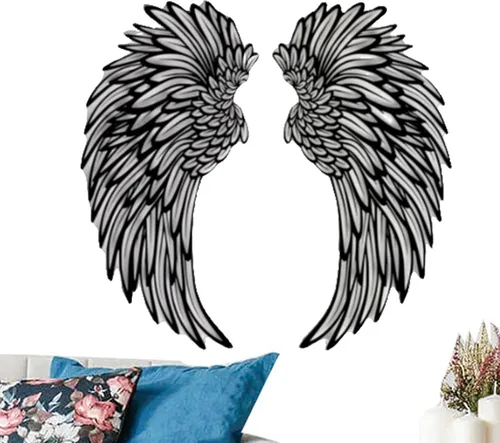 Shakven Decoración de pared de alas de ángel de metal, gran decoración de pared de metal, escultura de pared, arte de alas para interiores y