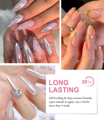 Miniatura 3 de Polvo de uñas cromado dorado LEDSUUEI Super Mirror Nail Glitter, polvo de metal Holo cromo para uñas, pigmento blanco aurora, dona vidriosa perla