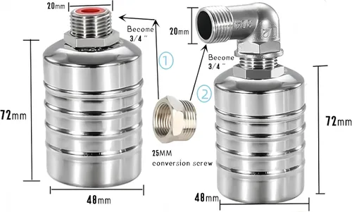 Miniatura 5 de Válvula de flotador automática de acero inoxidable 304, control de nivel de agua completamente automático, de 1/2 a 3/4 pulgadas para tanques