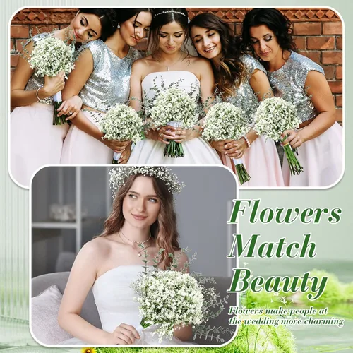 Miniatura 6 de Retrowavy 80 piezas de flores artificiales de aliento de bebé, flores de aliento de bebé, ramos de gypsophila con tallos de eucalipto sintético