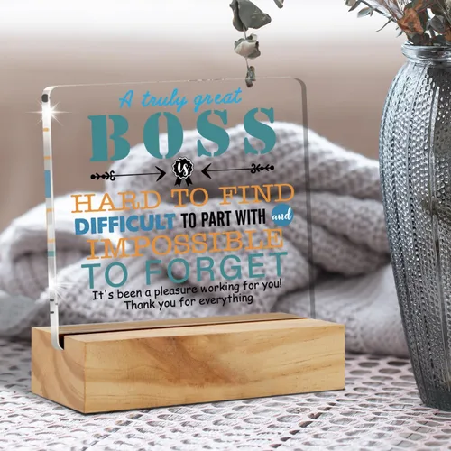 Miniatura 4 de Regalos de agradecimiento para jefes para hombres y mujeres - Placa de escritorio acrílica con soporte de madera - Día del jefe, despedida, recuerdo