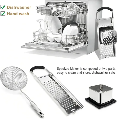 Miniatura 7 de Spaetzle Maker - Prensa de acero inoxidable con colador, fabricante de sppaetzle alemán de primera calidad con mango cómodo, herramienta tradicional
