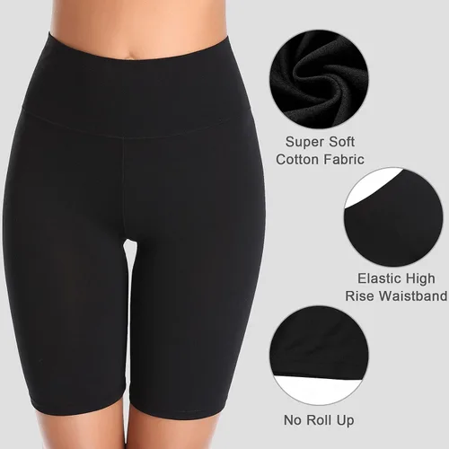 Miniatura 3 de Pantalones cortos de algodón con cintura alta para yoga o para llevar debajo de un vestido, pantalones de piernas largas, tallas regulares y grandes