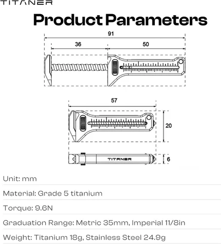 Miniatura 9 de TiSpanner 2.0 - Multiherramienta compacta de titanio de 0.71 onzas (0.63 oz) ligero EDC llavero herramienta con llave ajustable, rompeventanas