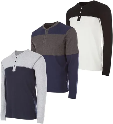 Miniatura 11 de DARESAY Paquete de 3: camiseta térmica de manga larga para hombre, camisetas de manga larga Henley & Crew para hombre, camisetas de manga larga