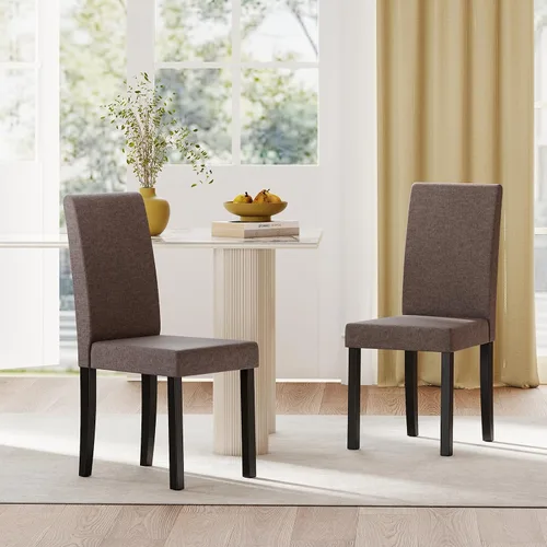Miniatura 15 de Giantex Juego de 2 sillas de comedor tapizadas, sillas de cocina de tela moderna de mediados de siglo con patas de madera de goma, asiento acolchado