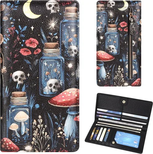 Miniatura 14 de Billetera para mujer, billetera RFID extradelgada, bolso plegable de cuero, con 11 ranuras para tarjetas y ventana de identificación, lindo monedero