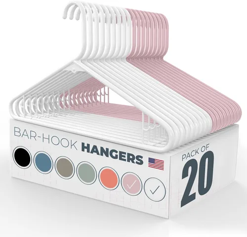 Miniatura 10 de Paquete de 100 perchas de plástico, fabricadas en los Estados Unidos, capacidad de 6 libras, perchas estándar con ganchos para correa para vestidos