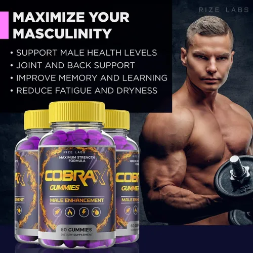 Miniatura 6 de Gomitas CobraX para hombre para apoyo al rendimiento, suplemento ultra puro, fórmula avanzada, revisión de energía, resistencia, paquete de 5