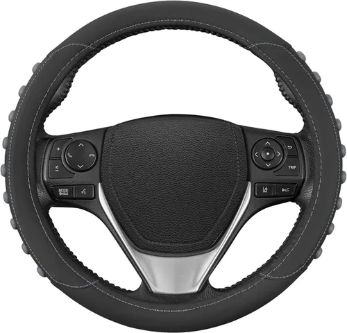 Miniatura 25 de Motor Trend GripDrive - Funda de cuero negro sintético para volante de automóvil, camión, camioneta, SUV, tamaño pequeño de 14 pulgadas, funda