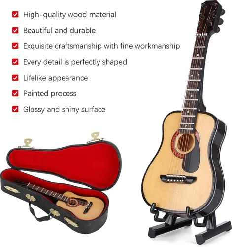Miniatura 2 de Guitarra en miniatura con soporte y estuche, modelo de guitarra mini con soporte y estuche Instrumento musical en miniatura ideal para niños