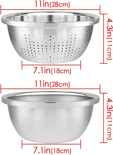 Miniatura 6 de Linkidea Colador de acero inoxidable 304 de 11 pulgadas con cuencos, colador de cocina, lavadora, cesta escurridor con lavabo para verduras, frutas