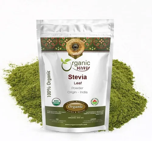 Organic Way Polvo de hoja de stevia (Stevia Rebaudiana) – Certificado Kosher y USDA | Vegano, sin OMG y sin gluten | Edulcorante natural | 100%